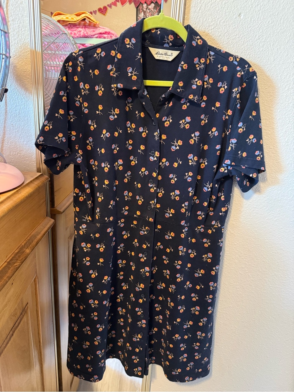 Eddie Bauer Navy Floral Short-Sleeve Shirt Dress